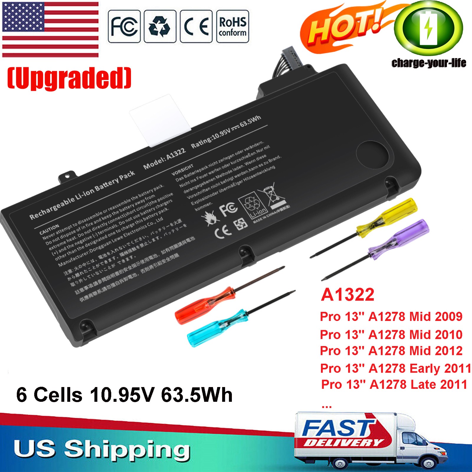 ✅LOT A1322 Battery For Macbook Pro 13" A1278 Mid 2009/2010/2011/2012 TOP Quality