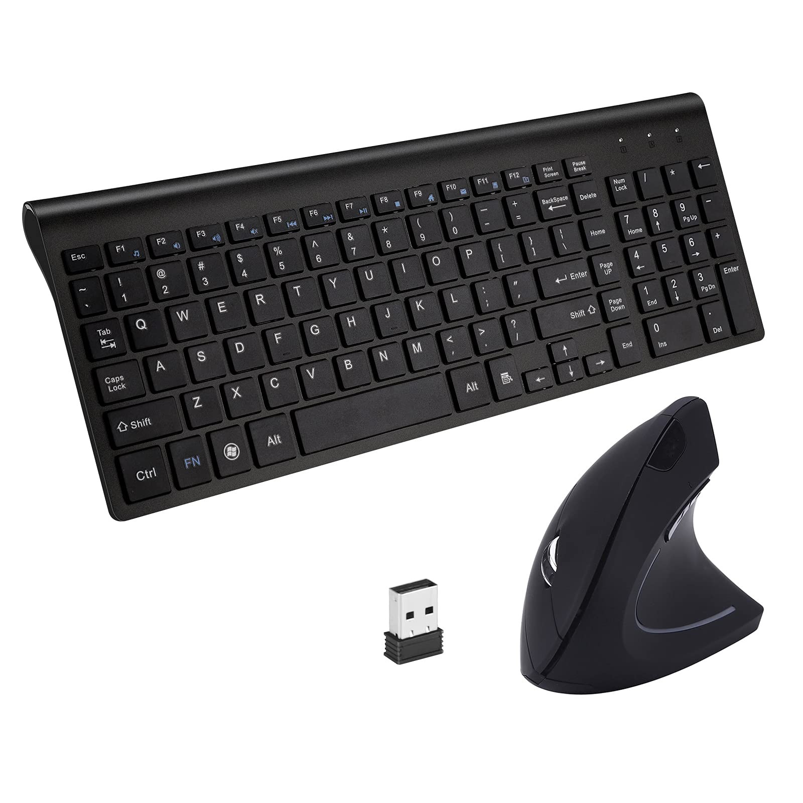 2.4GHz Wireless Vertical Ergonomic Mouse and Keyboard Combo Ultra-Thin Portab...