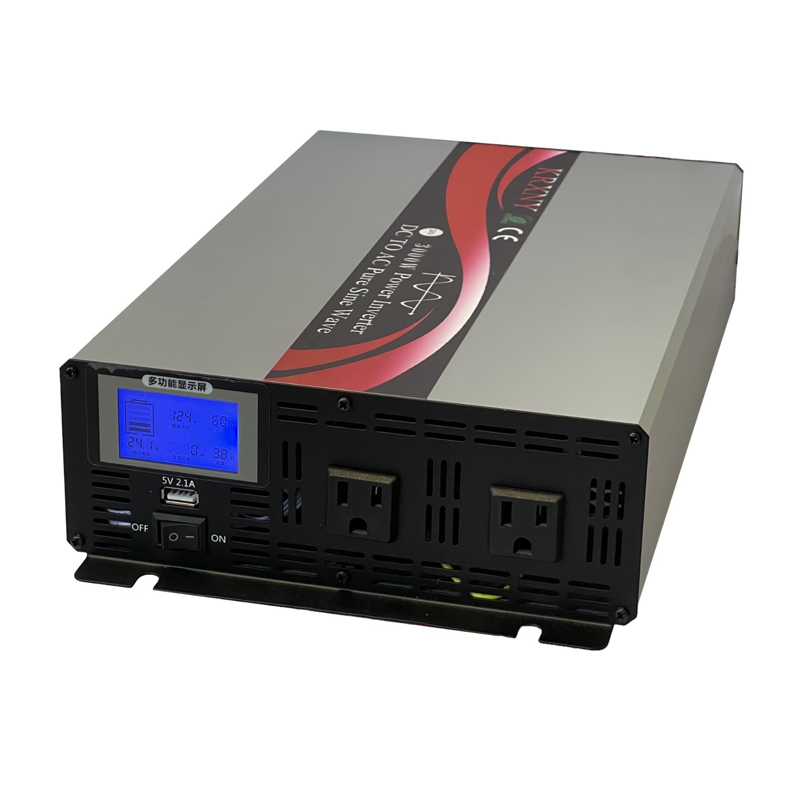 3000W Power Inverter Pure Sine Wave 12V 24V 48V 72V DC to 120V 240V AC USB LCD