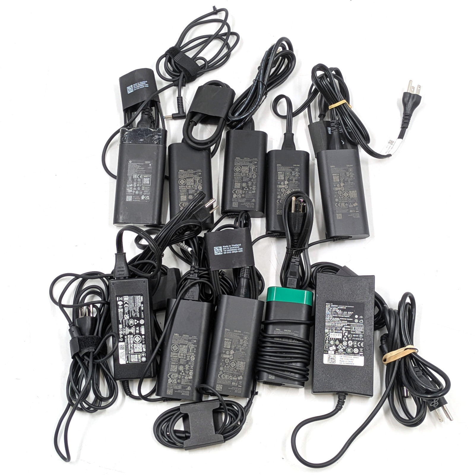 Assorted HP & Dell Laptop Chargers | 90W-150W | USB-C & Barrel Tip | Lot of 10