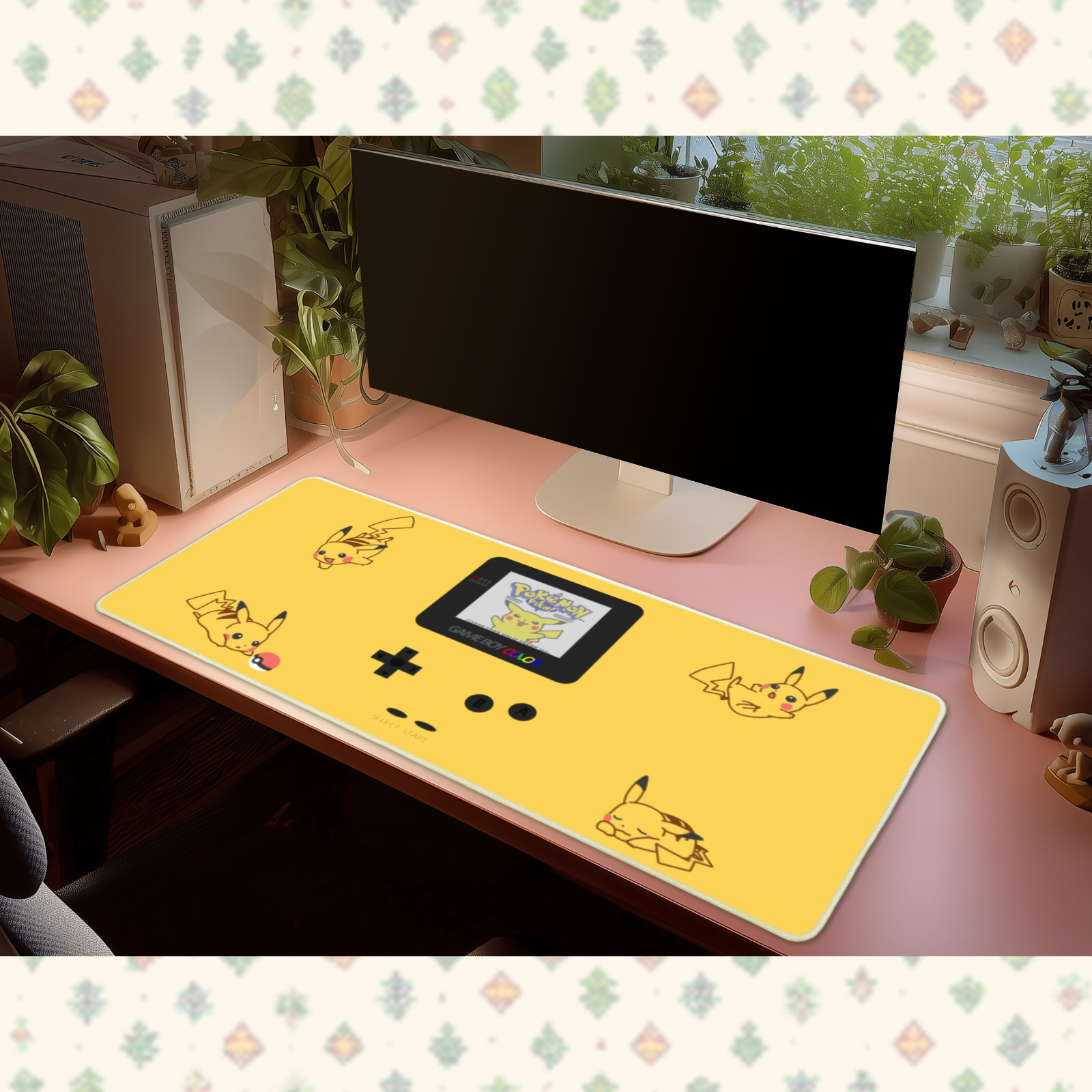 Pokemon Pikachu Game Boy Color Desk Mat Mouse Pad Retro Gaming Yellow