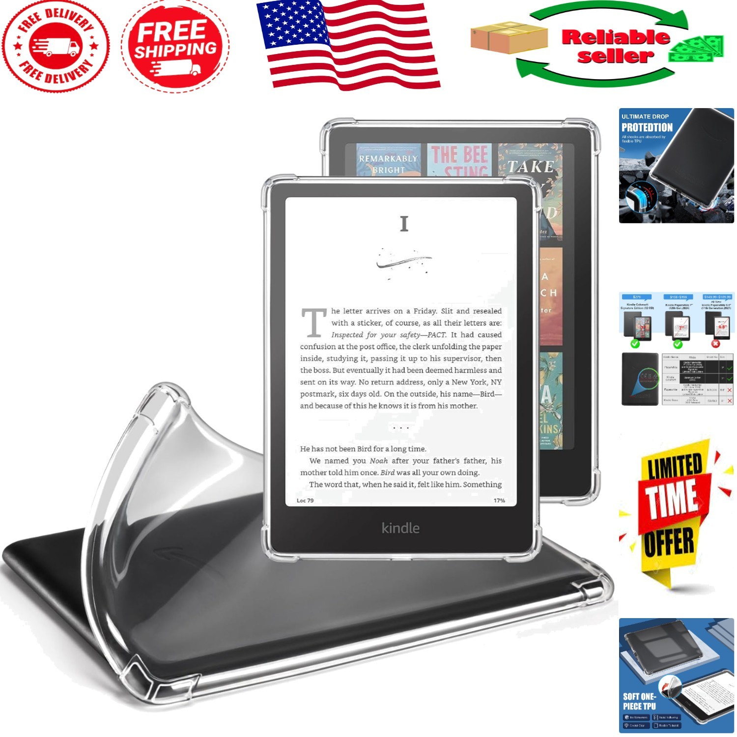 Ultra-Slim Transparent Case for Kindle Paperwhite 2024 & Colorsoft - Lightweight