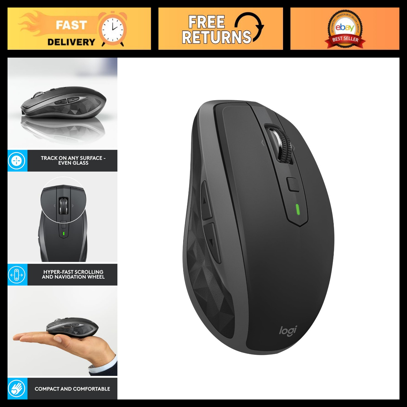 Compact Wireless Bluetooth Mouse, Ergonomic Design, Portable Travel Mouse, 2.4GH