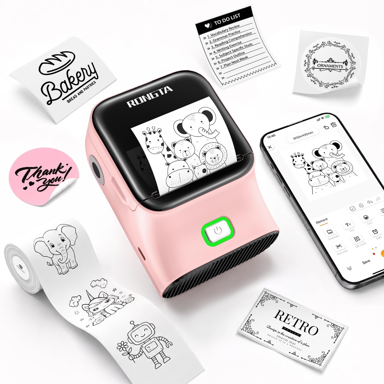 Mini Sticker Printer, Bluetooth Thermal Label Printer, Portable Inkless Label...