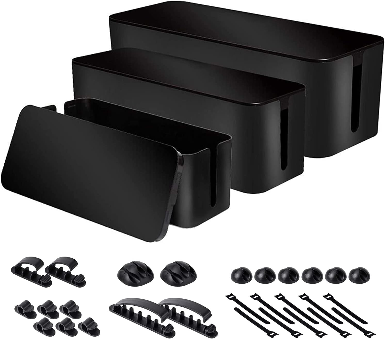 3 Pack Cable Organizer Box Set Power Strip Cord Management Covers Black