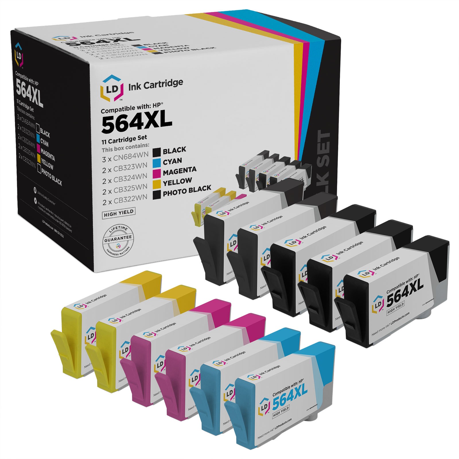 LD Compatible HP 564XL Ink: 3 Black 2 Photo Black 2 Cyan 2 Magenta 2 Yellow