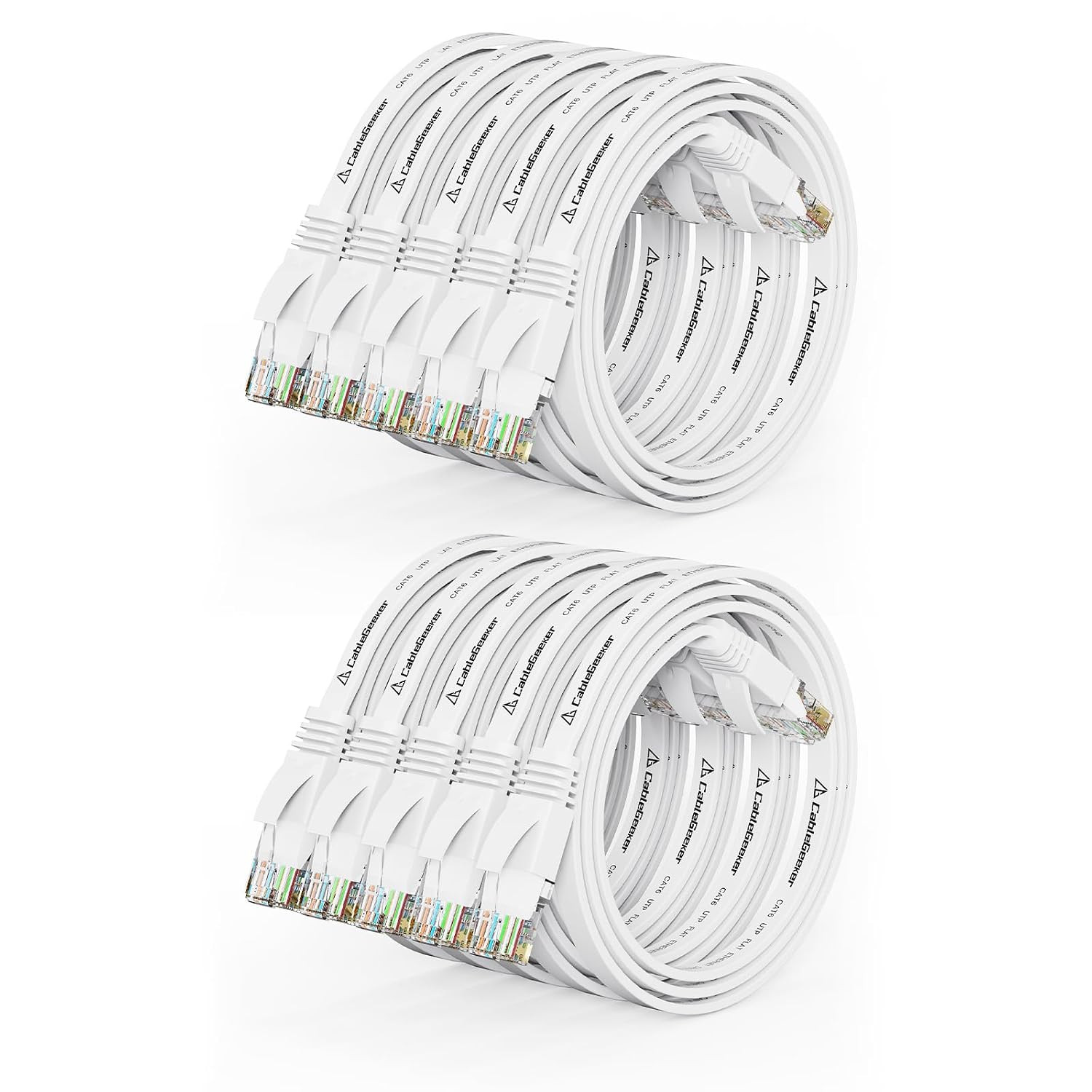 Cat 6 Flat Ethernet Cable 1Ft 10Pack, 10Gbps, White