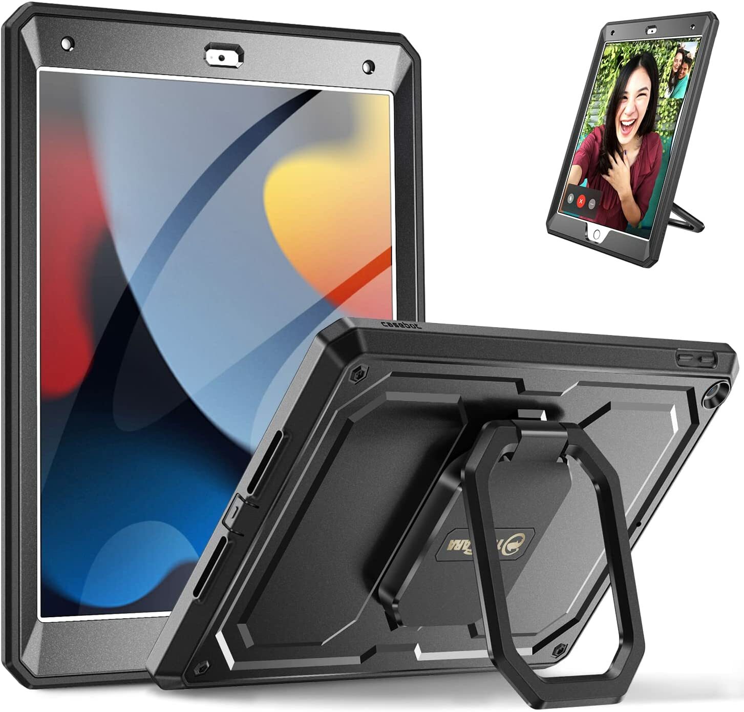 For iPad 10.2" 9th Generation 2021 Rotating Case Cover Built-in Screen Protector