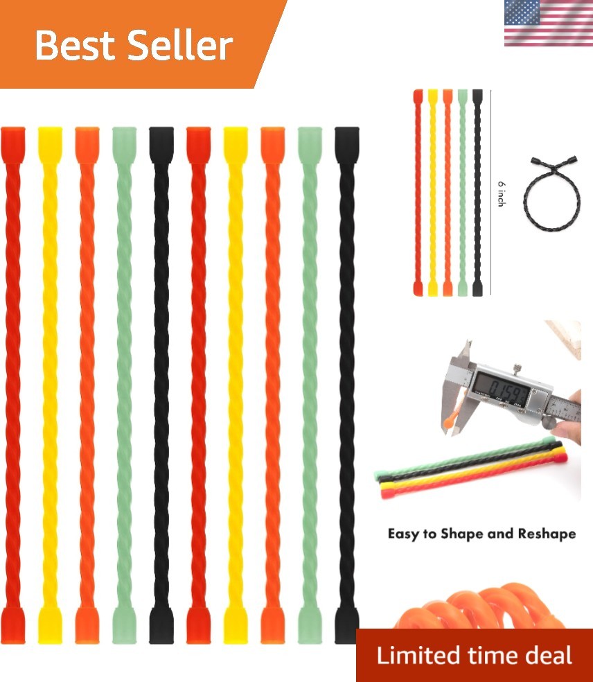 Colorful 10 PCS 6-Inch Bendable Silicone Cable Ties for All Your Bundling Needs