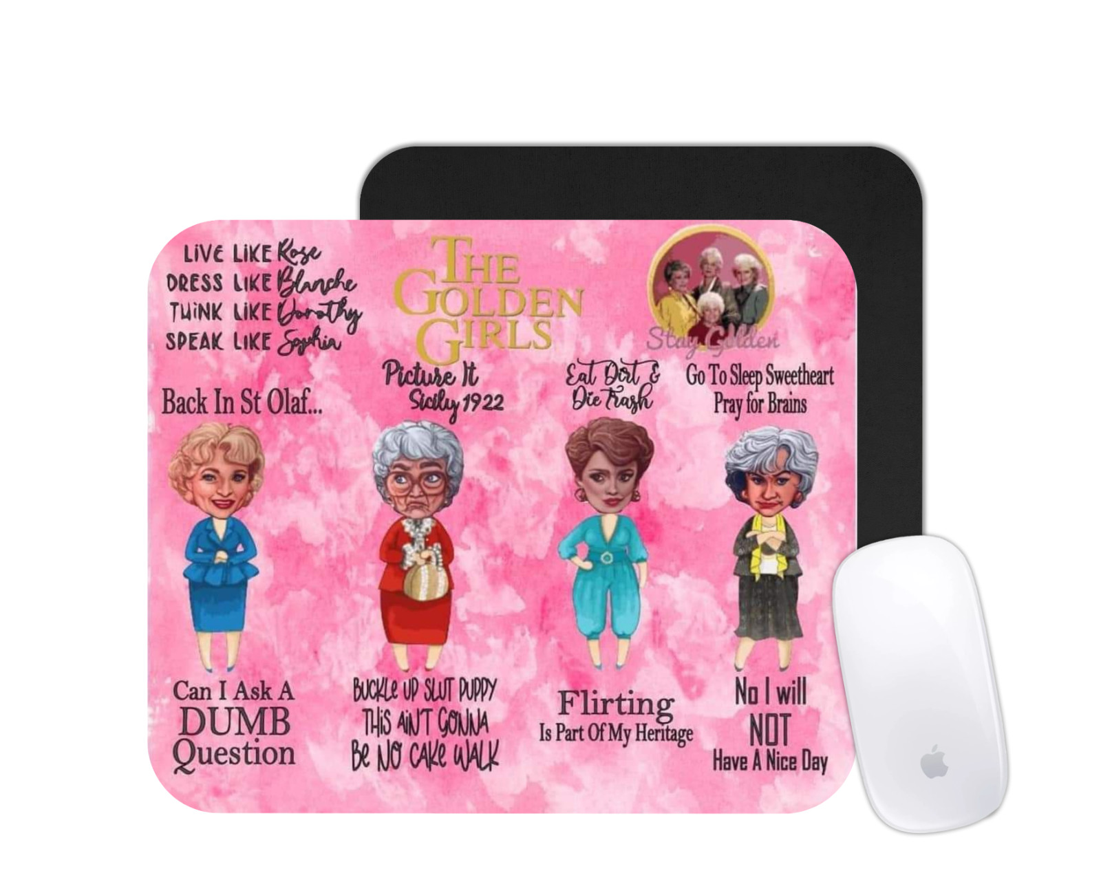Golden Girls Mouse Pad | Retro 80s TV Cartoon Desk Mat | Custom Nostalgia Gift