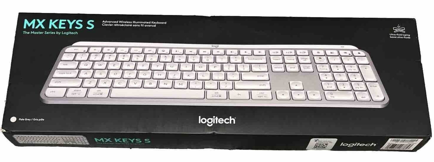 Logitech MX Keys S Wireless Keyboard, Low Profile Quiet Typing - Pale Gray