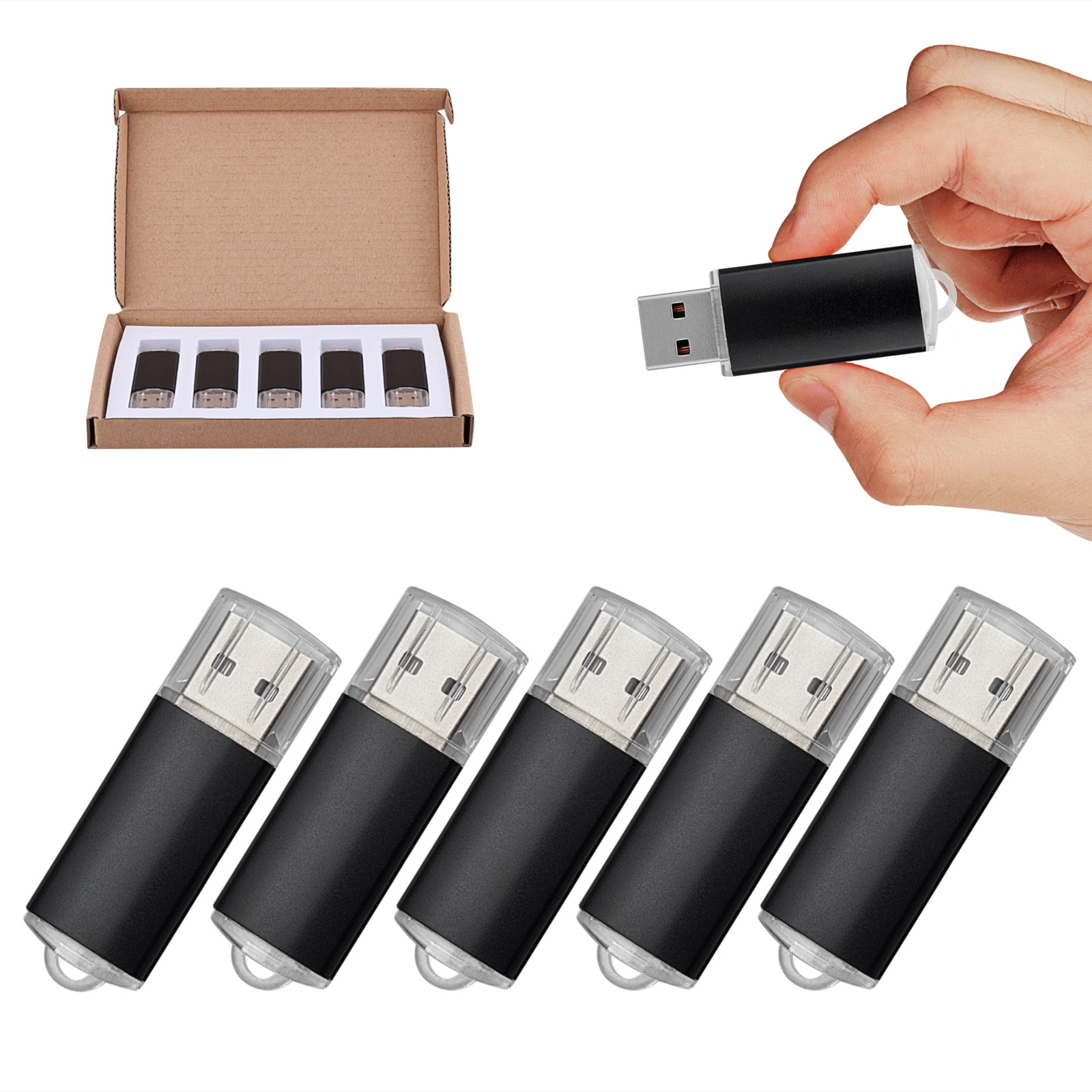 Wholesale 10/100pcs 16GB USB 2.0 Flash Drive Metal Rectangle Memory Sticks Black