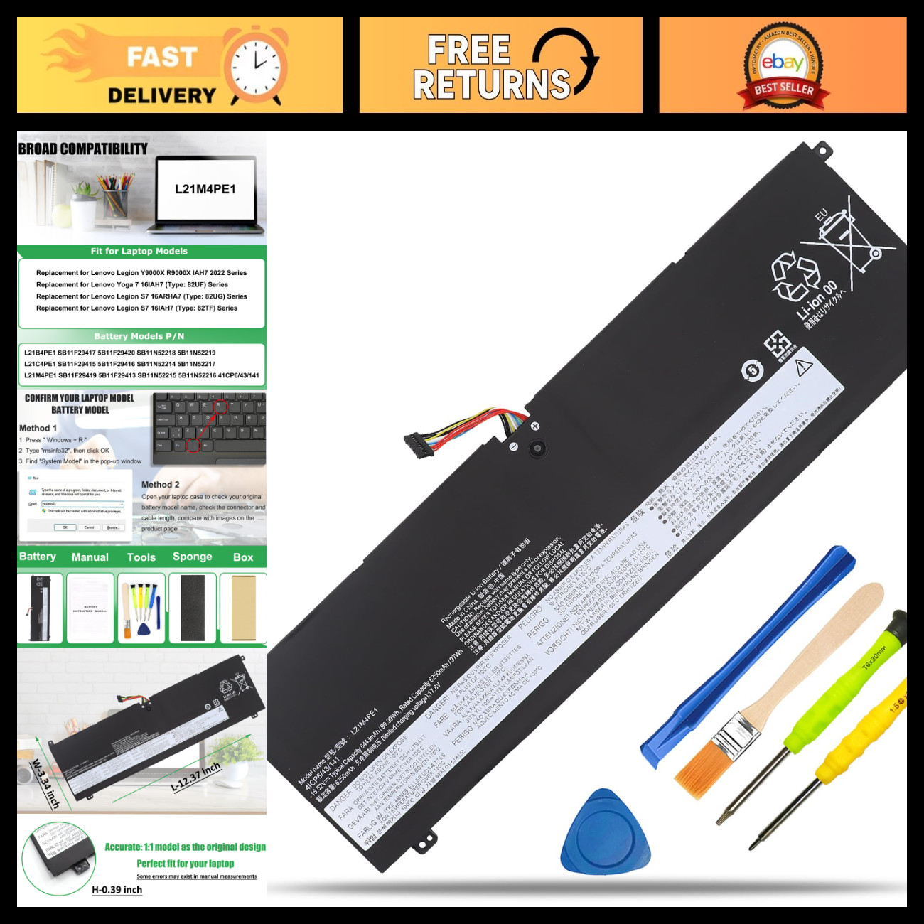 High-Capacity Battery Replacement for Lenovo Legion S7 16IAH7 16ARHA7 - Long-Las