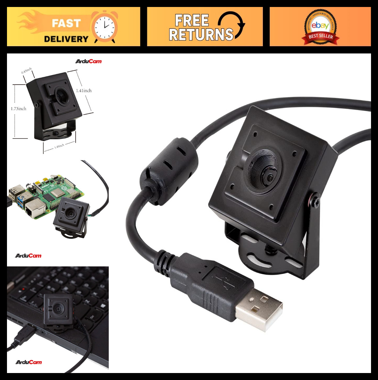 4K 8MP Autofocus USB Camera Module, Mini UVC Webcam with Microphone, 3.3ft Cable