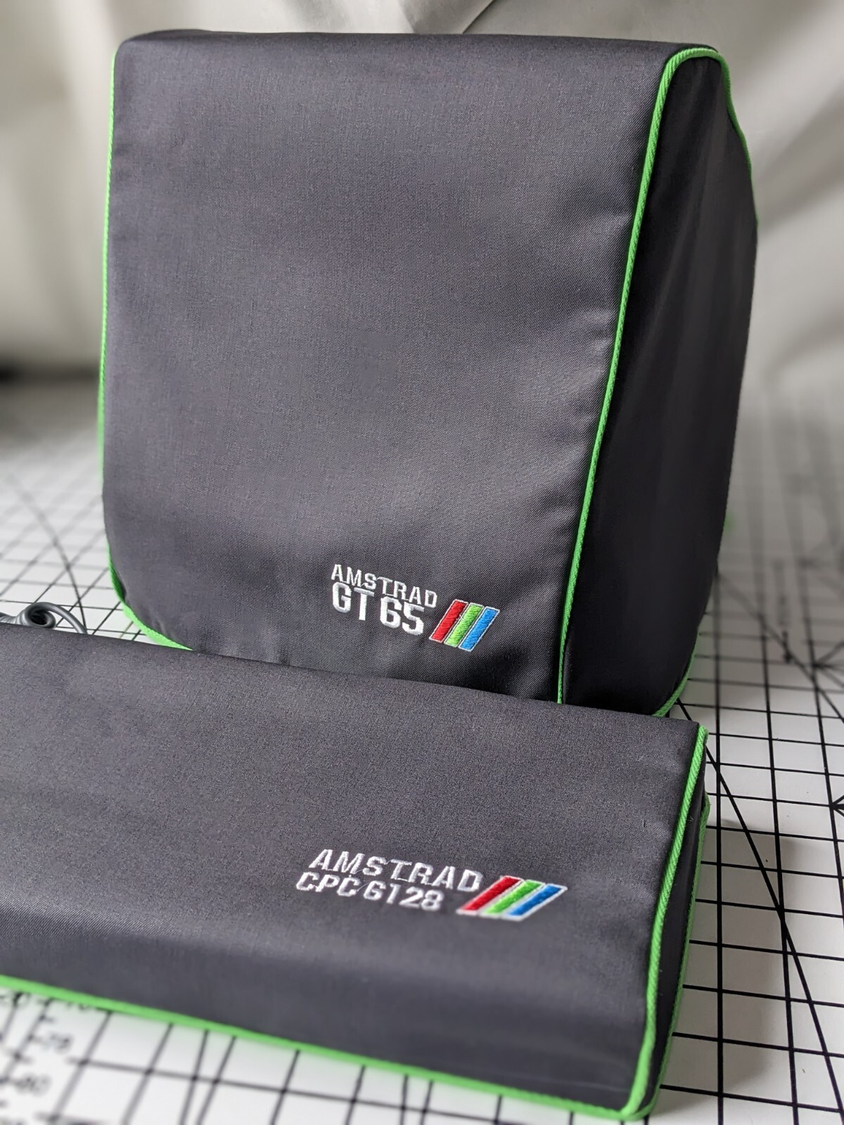 AMSTRAD MONITOR GT65 & CPC6128 -set  - Dust Cover- graphite grey cotton canvas
