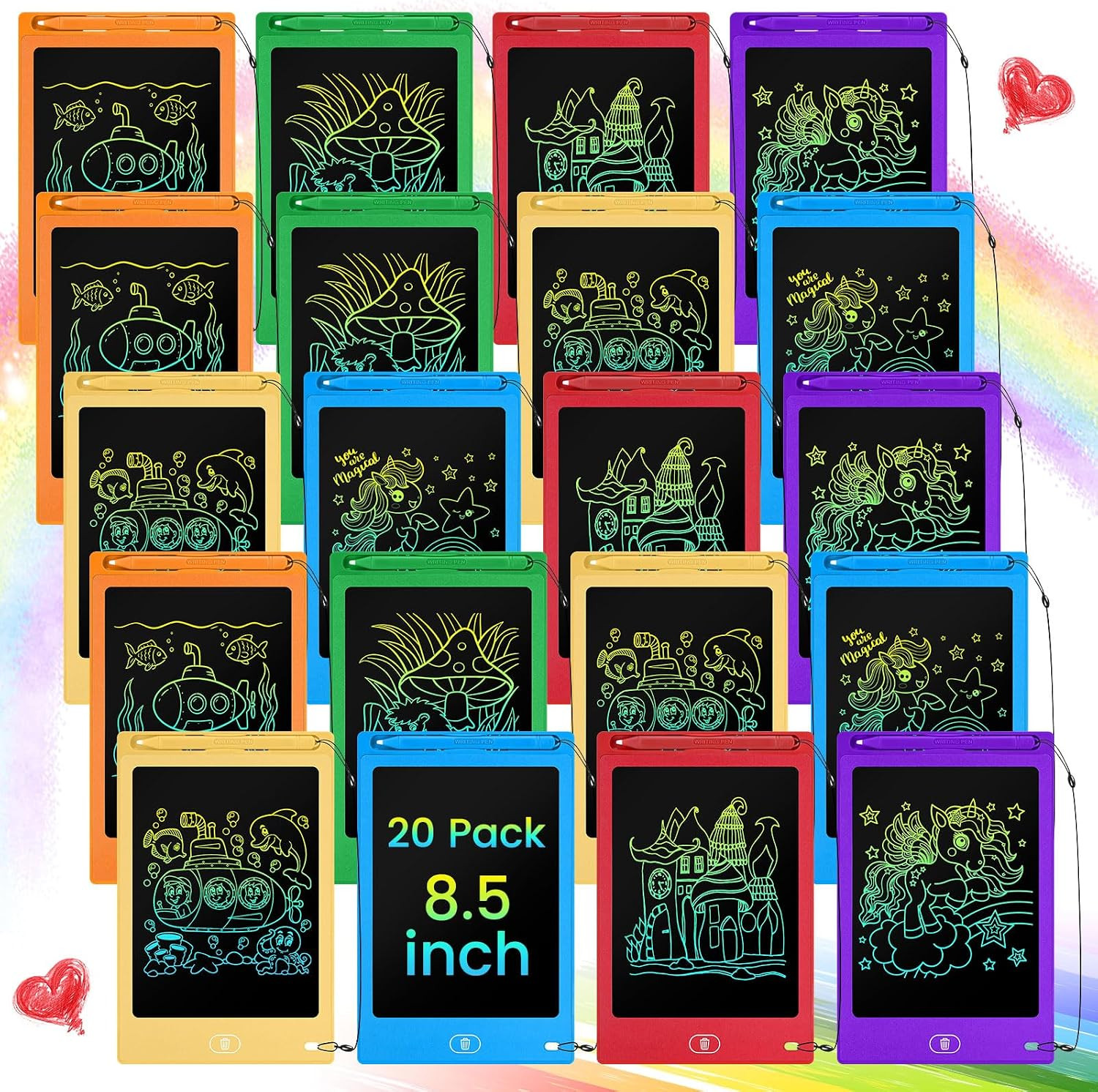 20 Pack 8.5 Inch LCD Writing Tablets - Reusable Doodle Pads for Kids