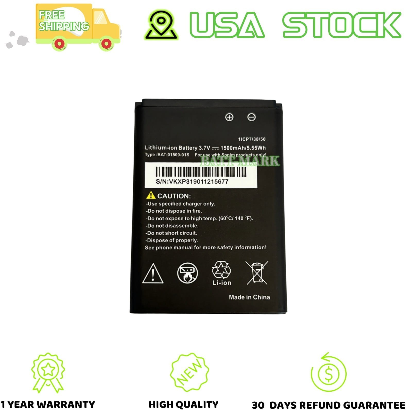 OEM New 1500mAh Battery BAT-01500-01S New Replacement For Sonim XP3 XP3800