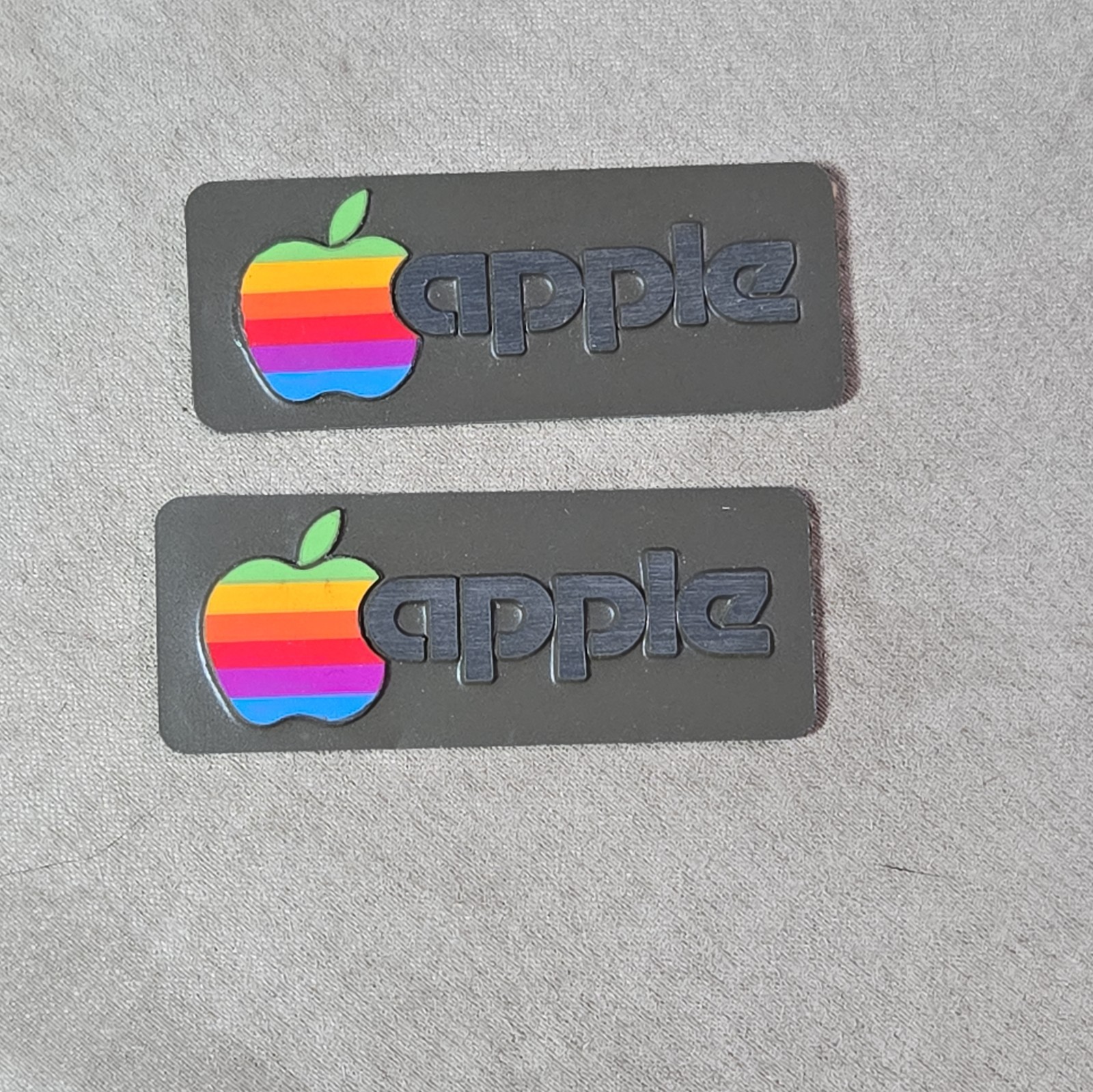 2 Vintage Apple Computer Plastic Computer Badge Plate - Original - 1” x 2-3/8”