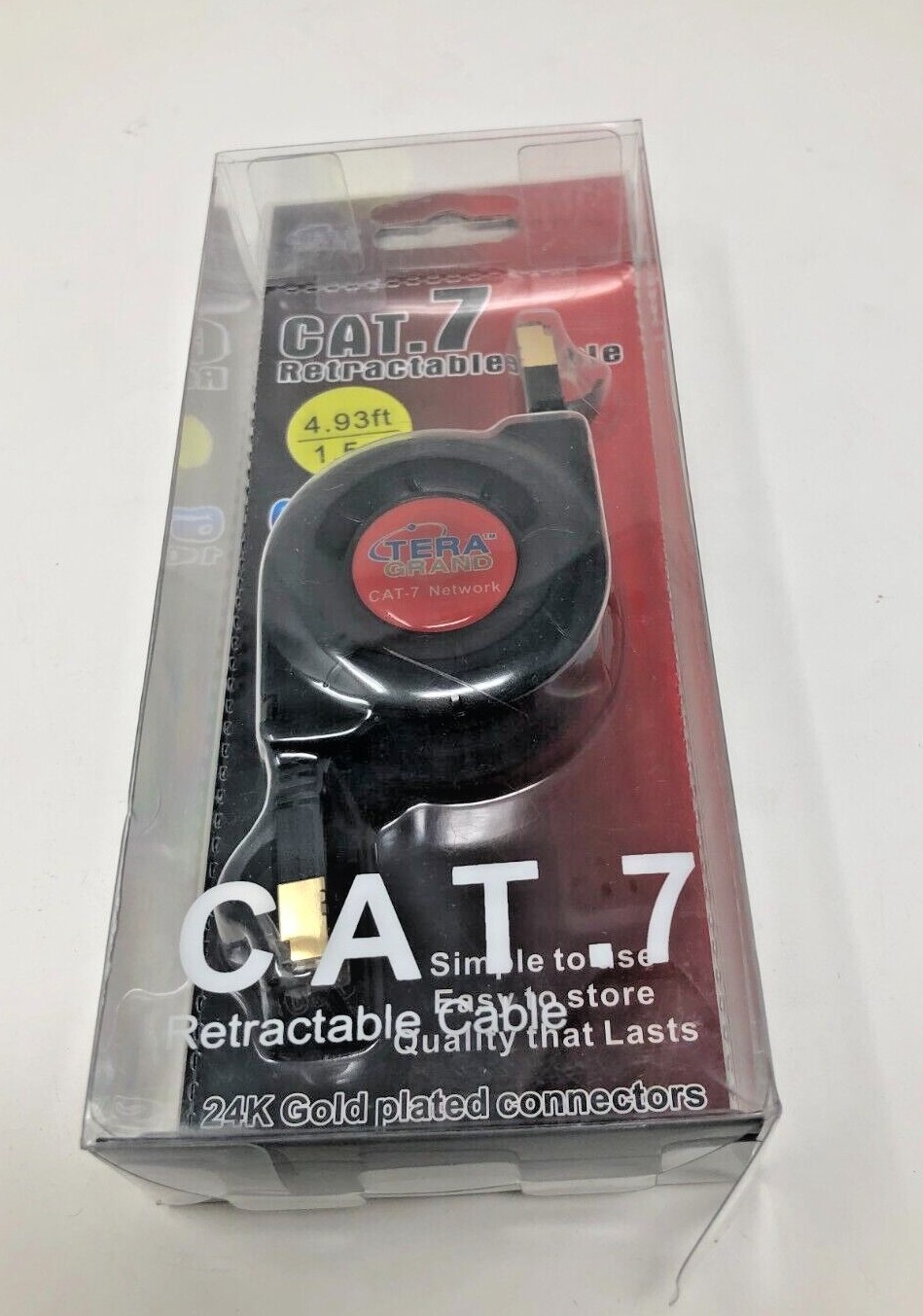 Retractable Cat 7 Flat Ethernet Network Cable 4.9 FT (1.5 M)