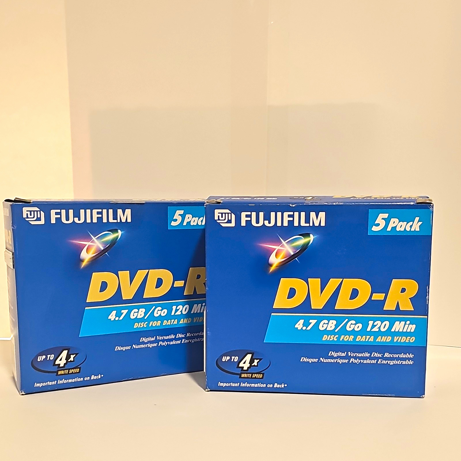 2 Set of Fujifilm DVD-R 4.7GB 120 min 4x Recordable Discs (5 Pack) Rare New