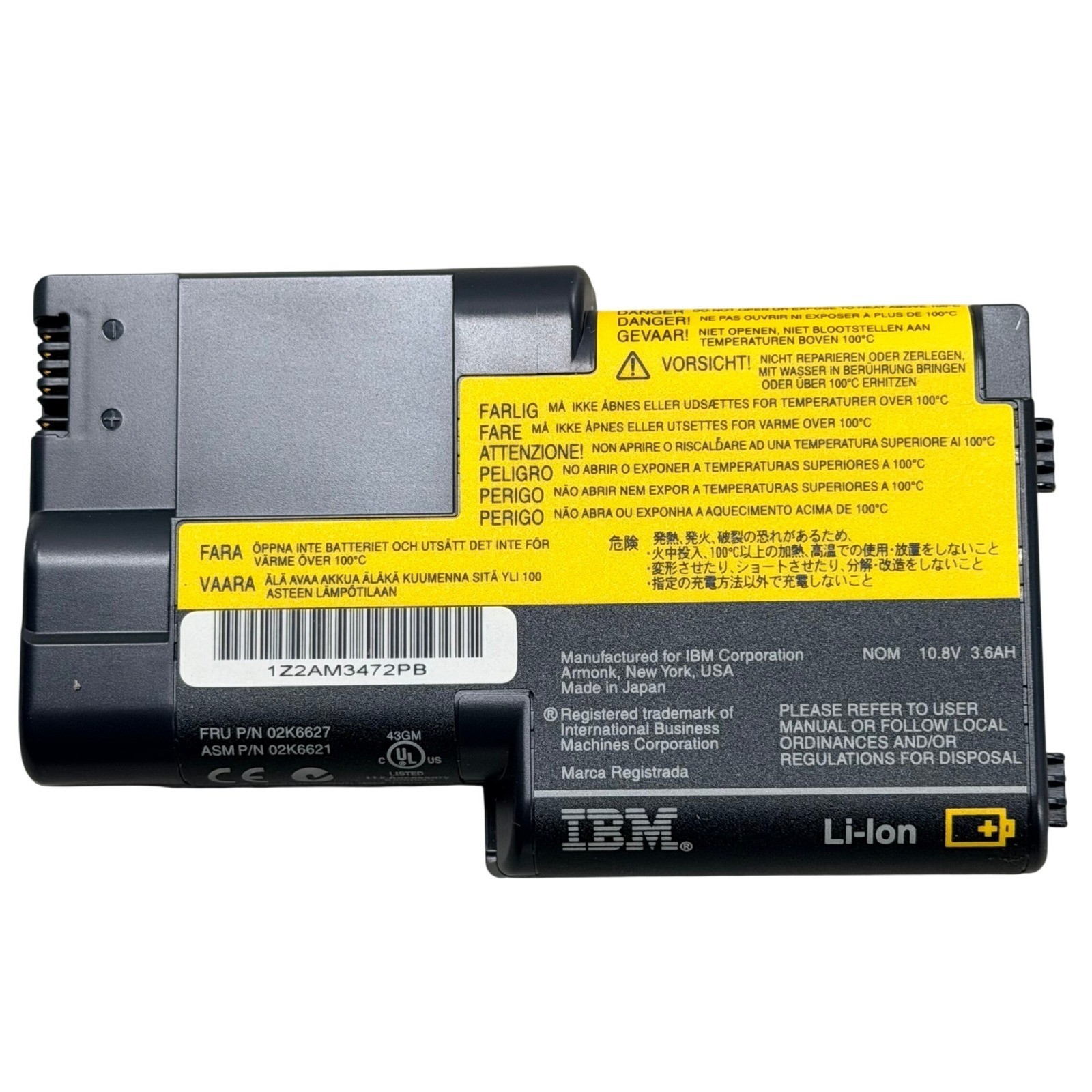 IBM ThinkPad Battery Li-Ion 10.8V 3.6AH FRU 02K6627 ASM 02K6621 Vintage Japan