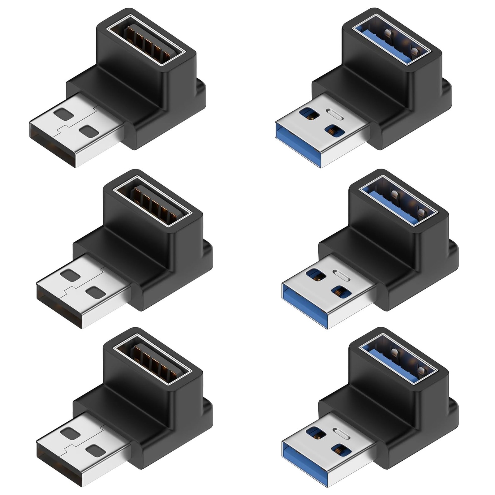 Fidioto 6 Pack 90 Degree USB 3.0 Adapter,Right Angle A Male to Female...