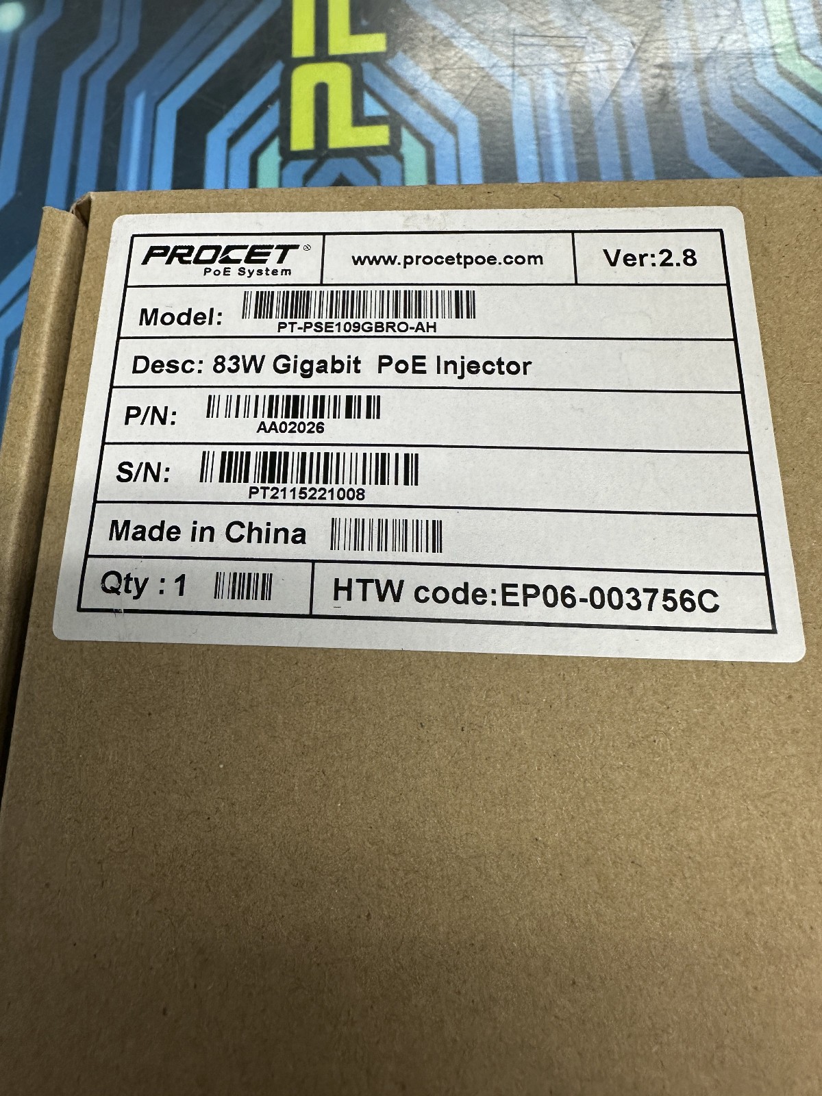 Procet POE System (PT-PSE109GBRO-AH) 83W Gigabit POE Injector new 