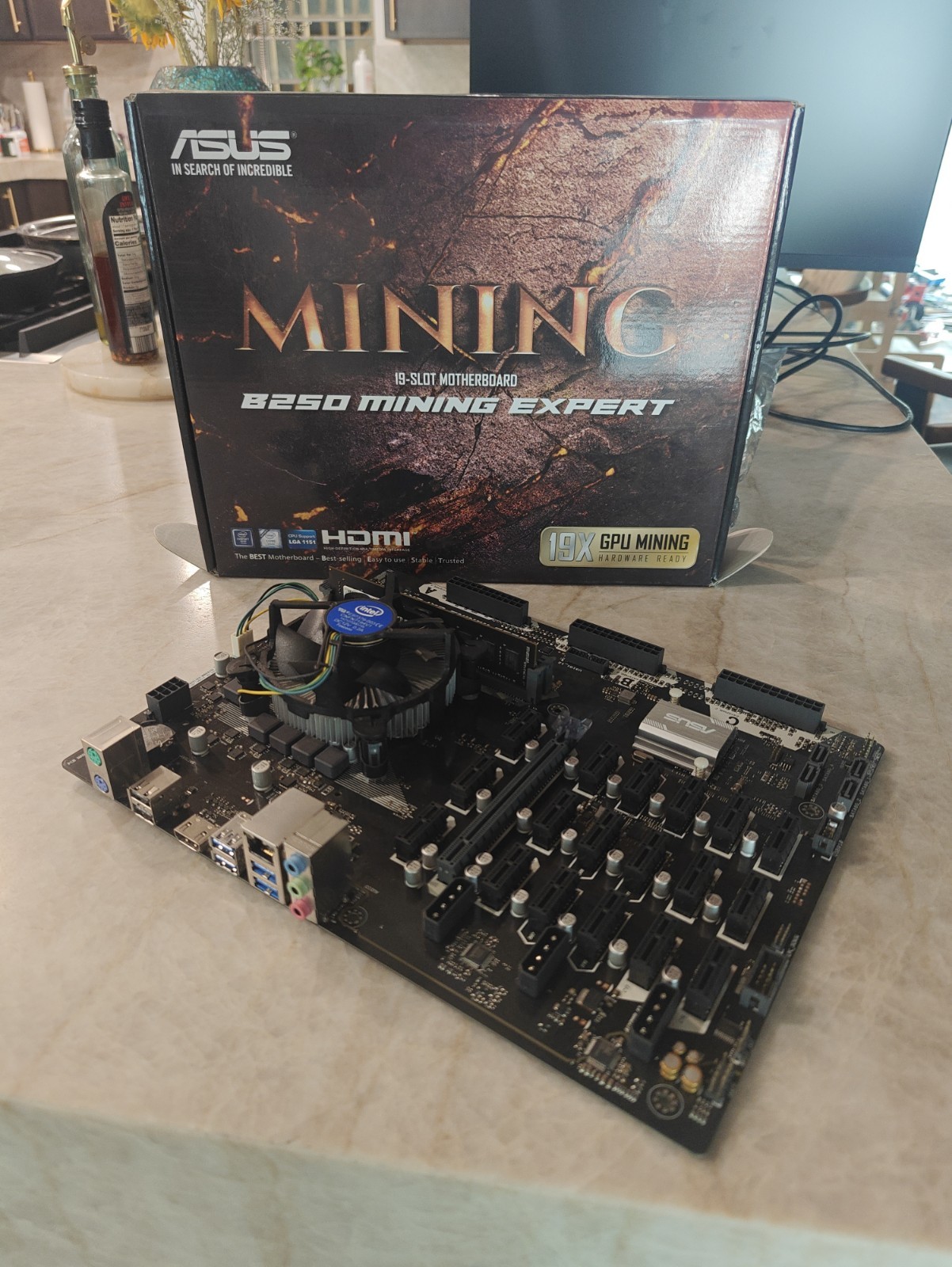 ASUS B250 Mining Expert LGA 1151 H4 Intel Motherboard w/ CPU +Cooler + DDR4 Ram