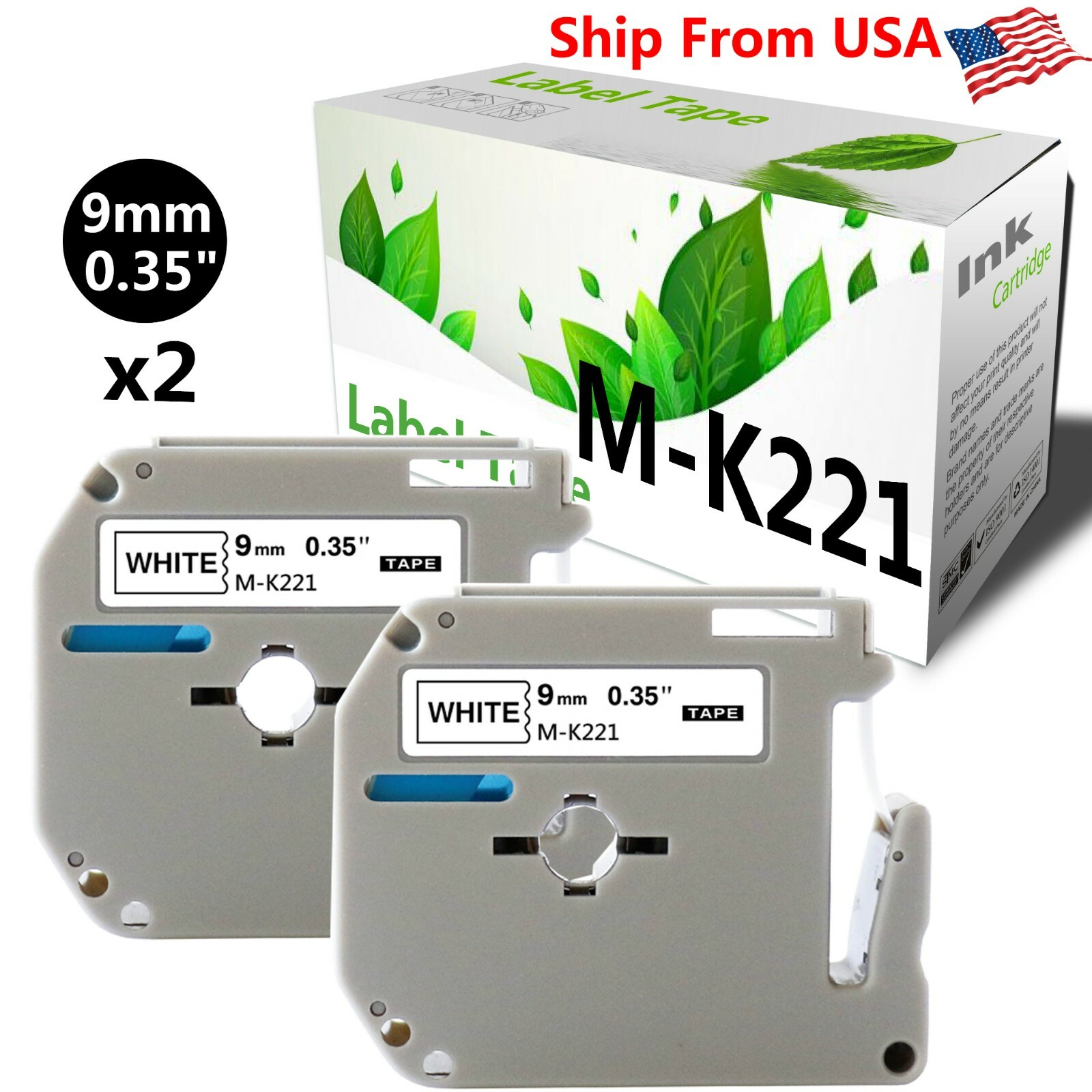 2 PACK MK221 MK-221 Label Tape Used for P-touch PT-70 PT-70BBVP(Black on White)