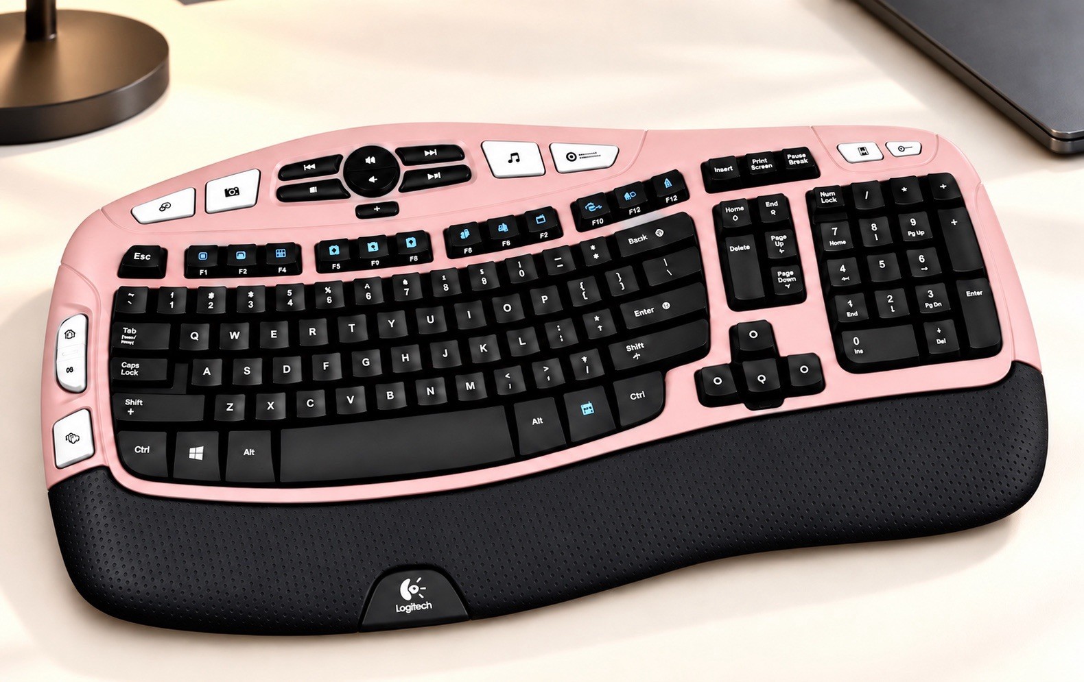 Logitech Pink Comfort Wave K350 Wireless Ergonomic Keyboard W/Unifying Receiver