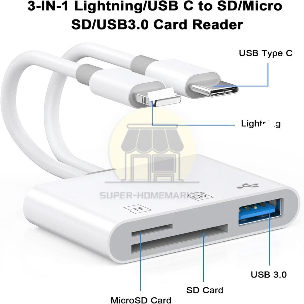 SD Card Reader for IPhone IPad, Lightning and USB C Dual Port SD Card Adapter
