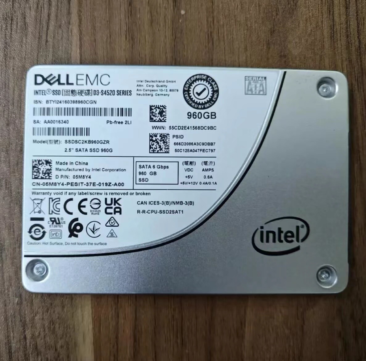 960GB S4520 SSD compatible Intel 2,5"SATA III SSDSC2KB960GZR DELL EMC D 6 Gbps