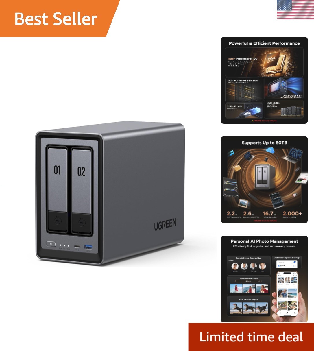 2-Bay, Ideal for Advanced Home Users, Remote Workers | Intel N100 Quad-Core C...