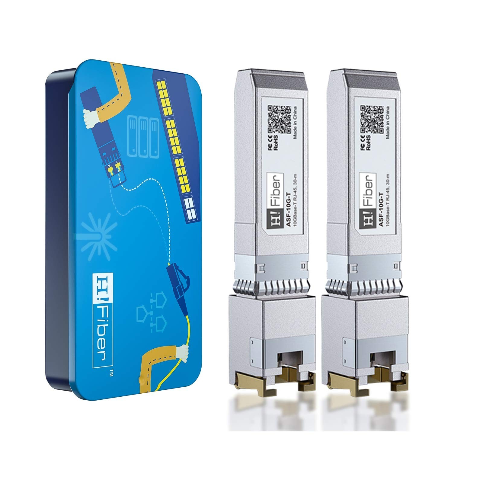 HFiber.com 10Gb SFP+ RJ45 Module, 10Gbase-T Ethernet SFP+ Copper Transceiver...