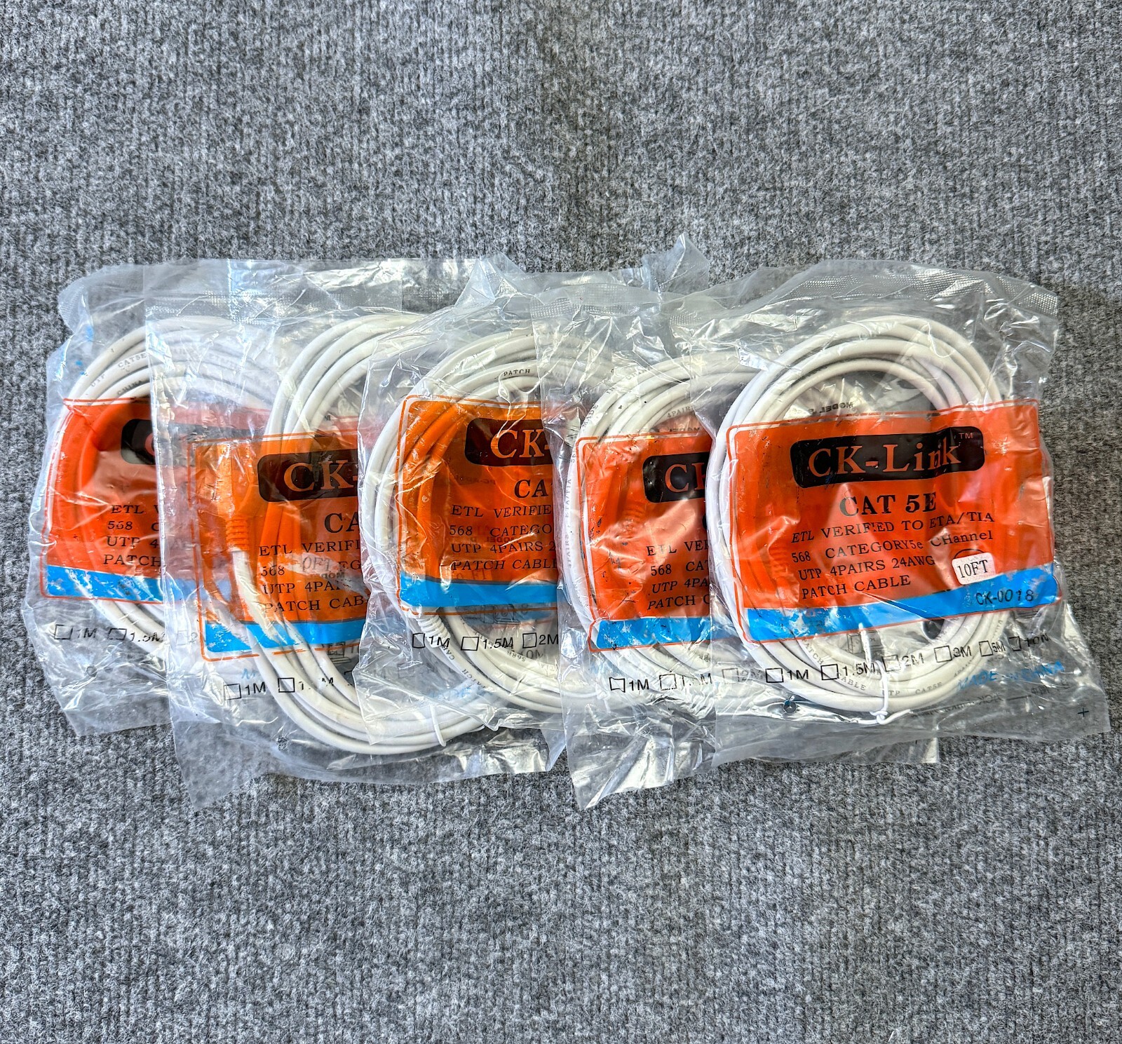5 x Ethernet Cables LAN Network Cord by CK-Link CAT 5E - 10FT long