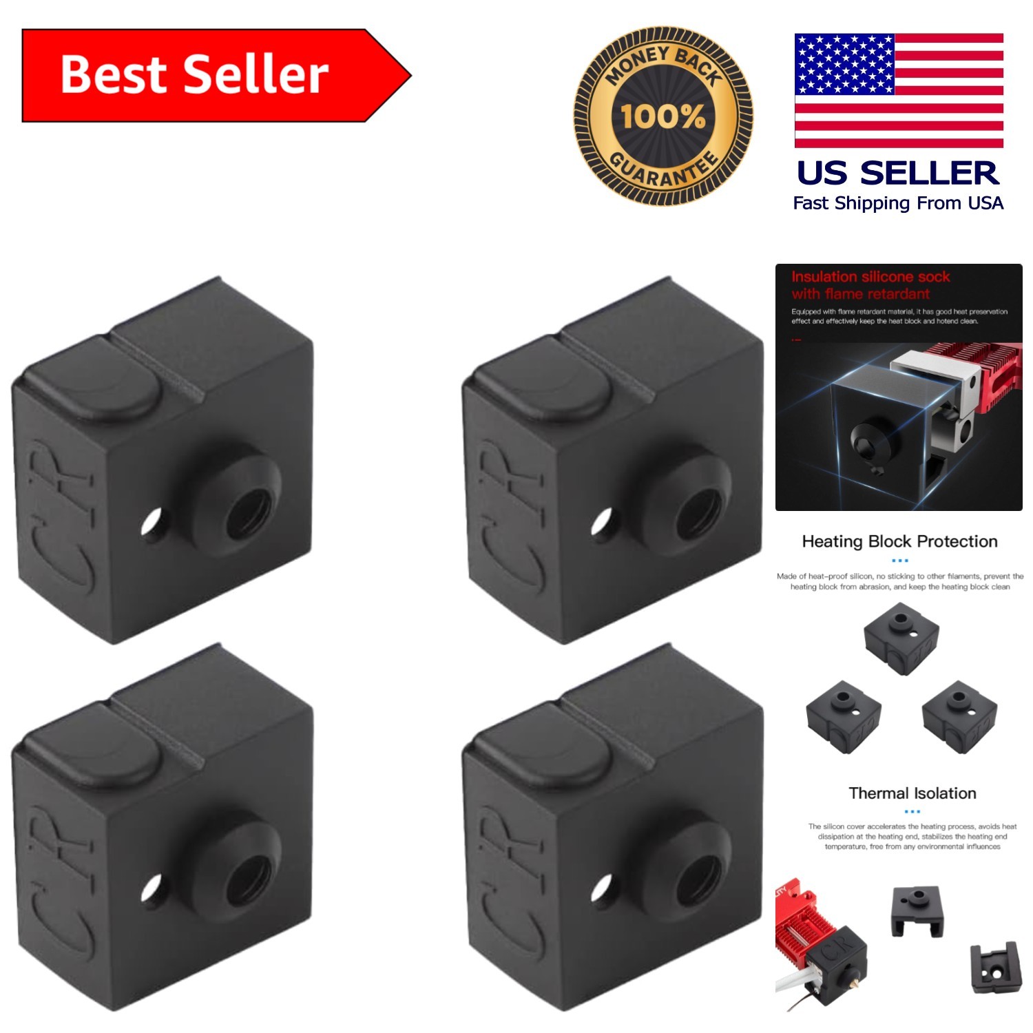 4-Pack Heat-Resistant Silicone Socks for Ender 3 and Compatible 3D Printers
