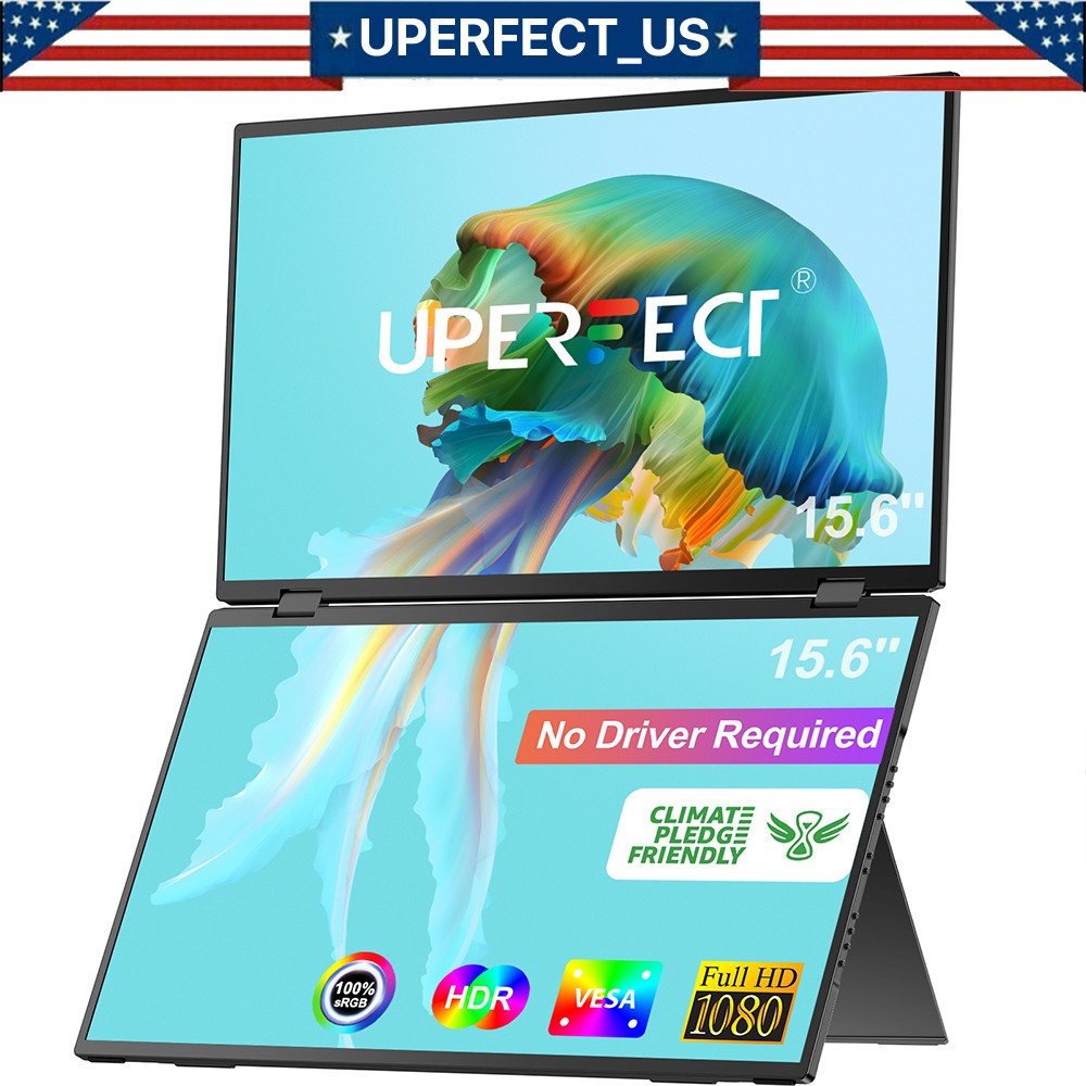 2024 Dual Stacked 15.6" Folding Monitor Triple Portable Display w/ Stand for PC