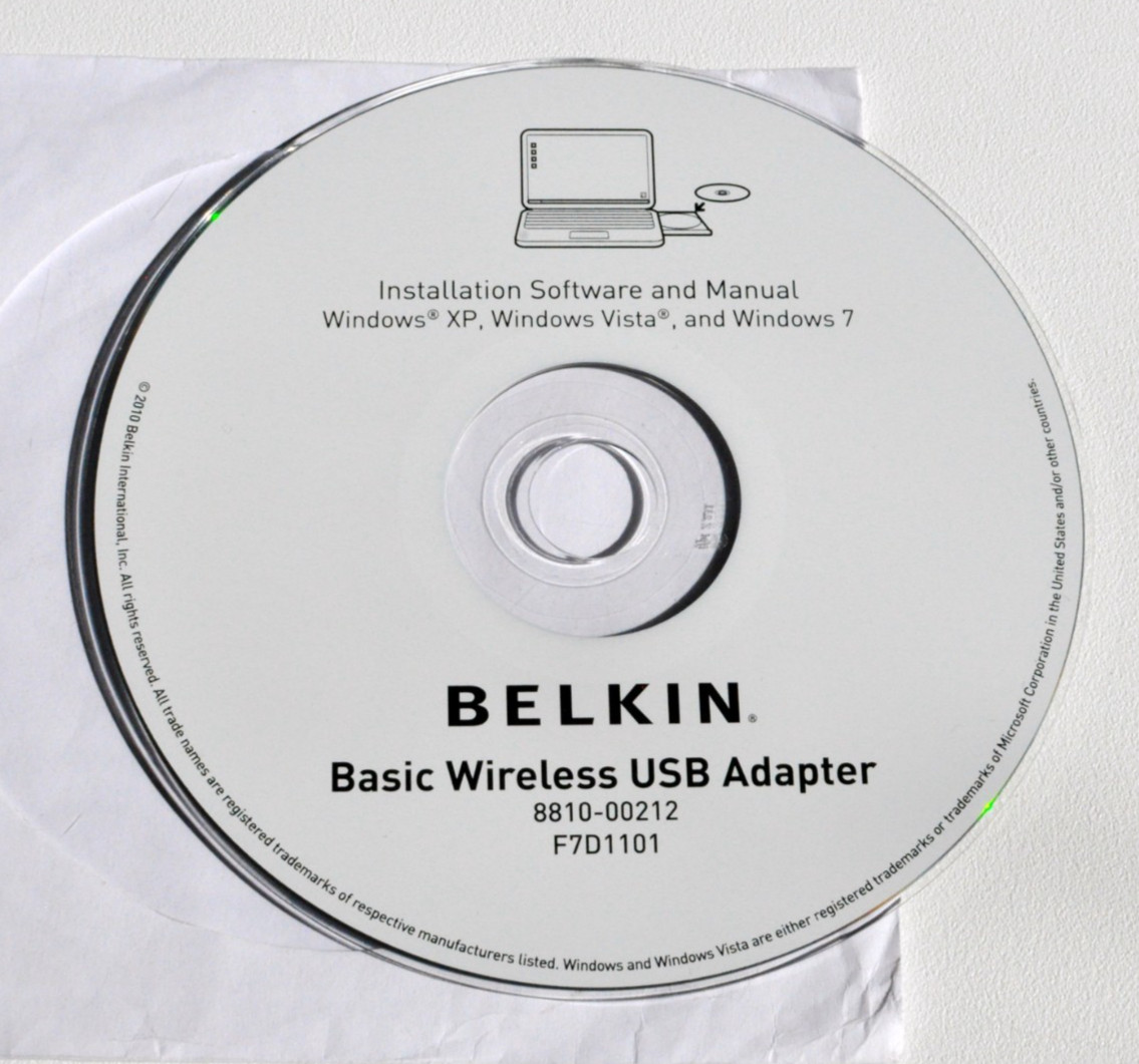 Belkin Basic Wireless USB Adapter Software & Manual CD ROM F7D1101