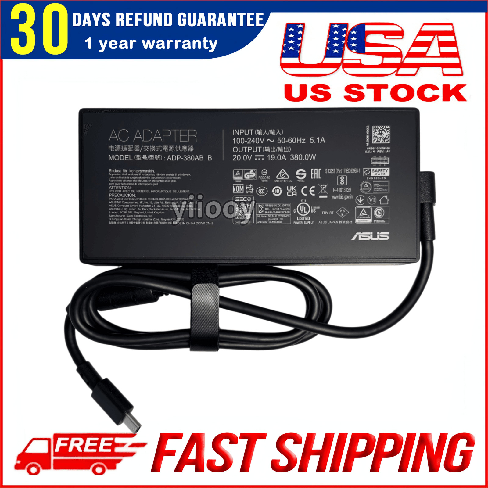 Genuine ADP‑380AB B 380W AC Adapter for ASUS ROG Strix G18 Scar18 2025 G815 G835