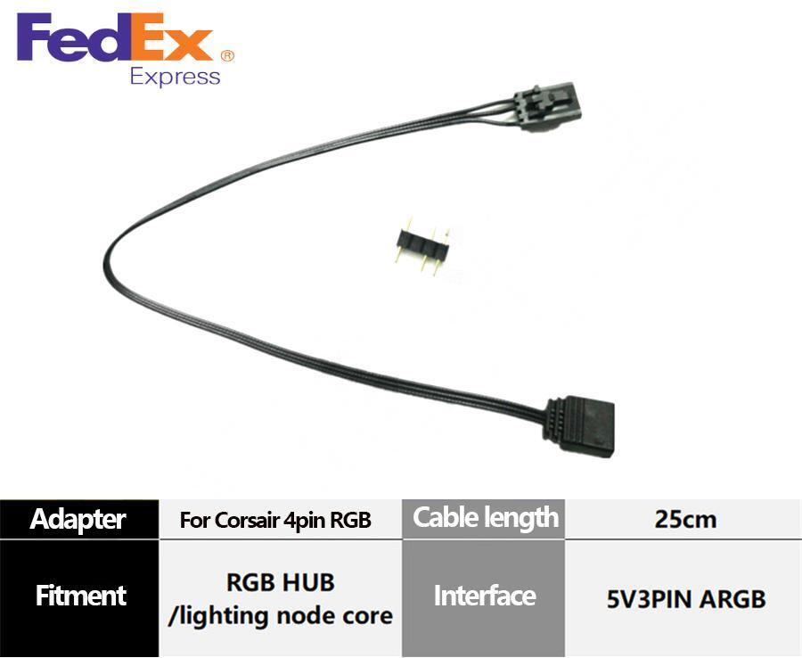 3Pin ARGB Adapter Cable For Corsair 4Pin RGB Fan LED Hub / Lighting Node Core 5V