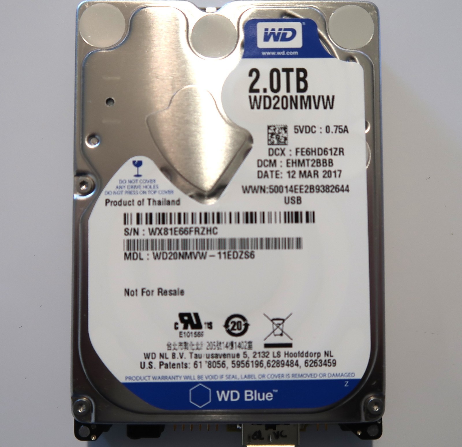 Western Digital WD20NMVW-11EDZS6 (WX81) EHMT2BBB Thailand 2TB USB HDD MAR/2017