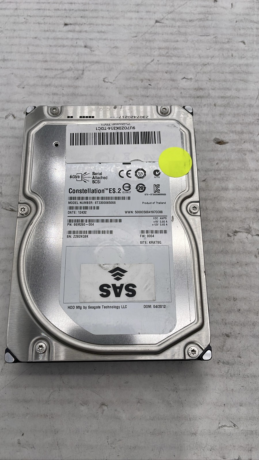 Seagate Constellation ES.2 Series 3TB ST33000650SS 7200RPM 6Gb/s SAS HDD Unit