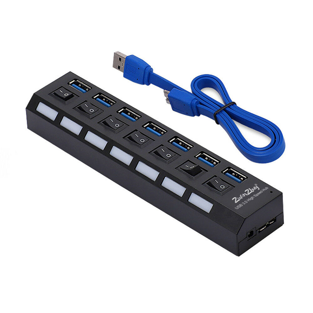 7 Port USB 3.0 Hub Splitter Adapter High Speed Extension For PC Laptop Desktop