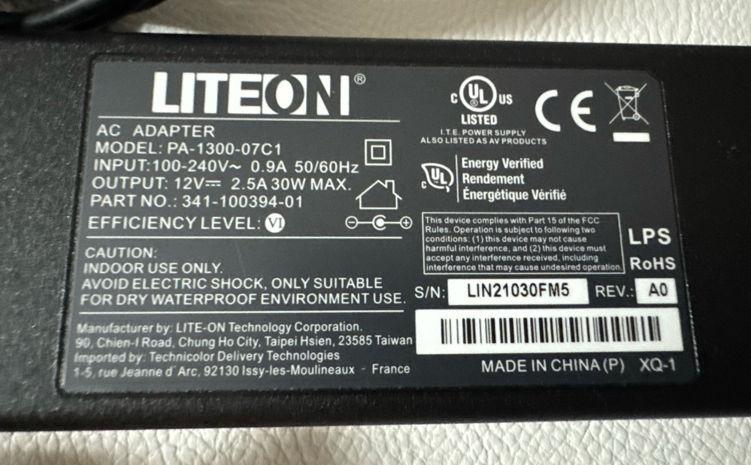 Liteon AC Adapter PA-1300-07C1 Power Adapter 12V - 30W - Tested - 