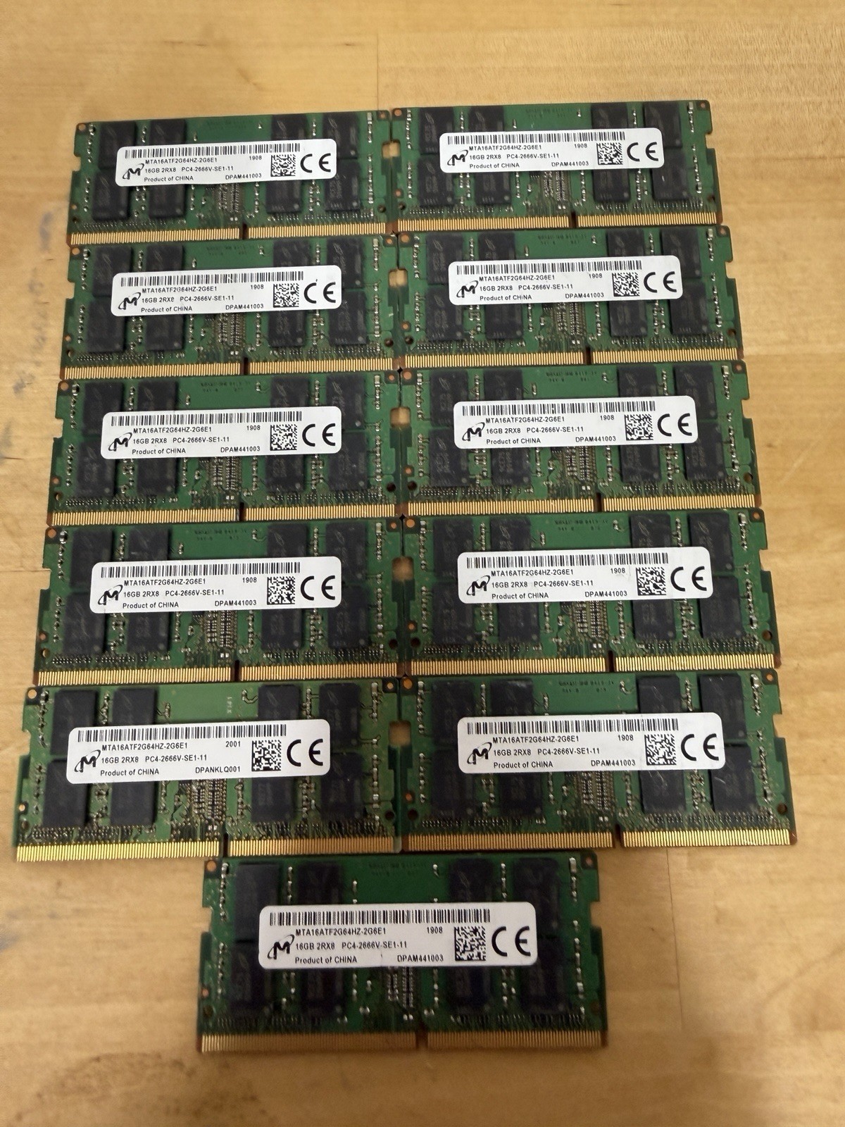 Lot of 11 Micron 16GB DDR4-2666 PC4-21300 SODIMM RAM MTA16ATF2G64HZ-2G6E1