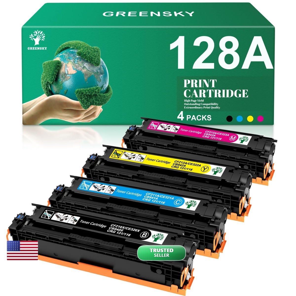 GREENSKY Compatible Toner Cartridge for HP 128A 4 Pack