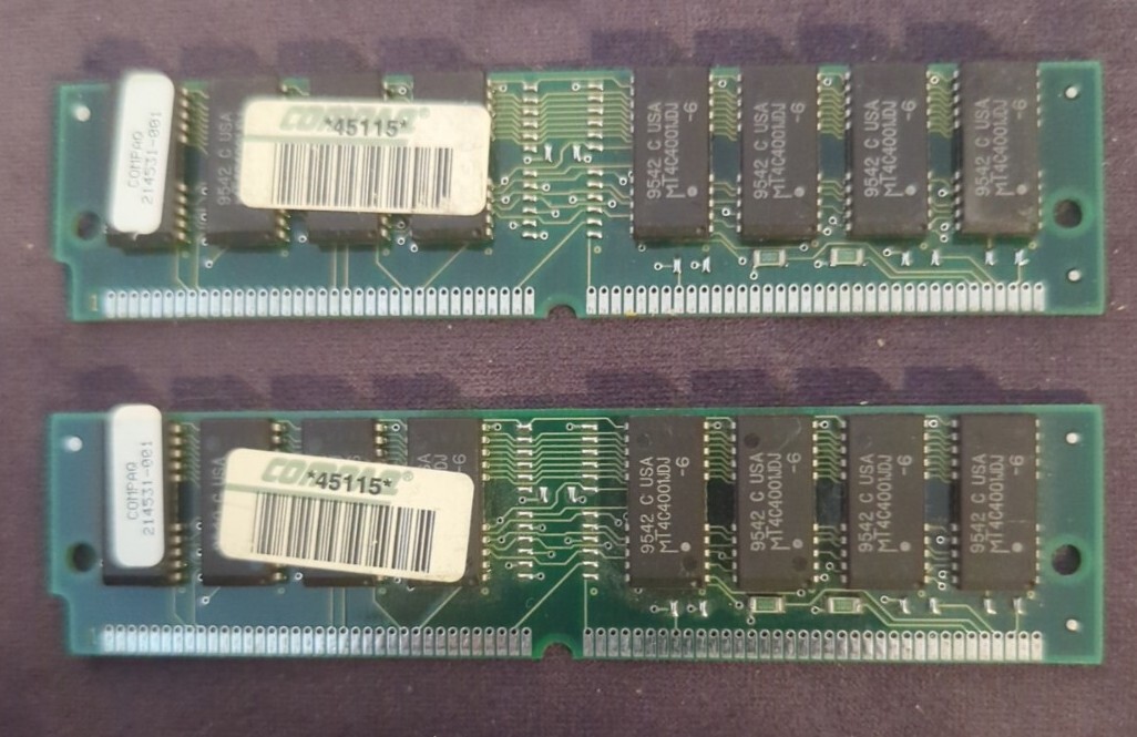 Lot of 2 Compaq 214531-001 HP 4MB SIMM Memory Module 