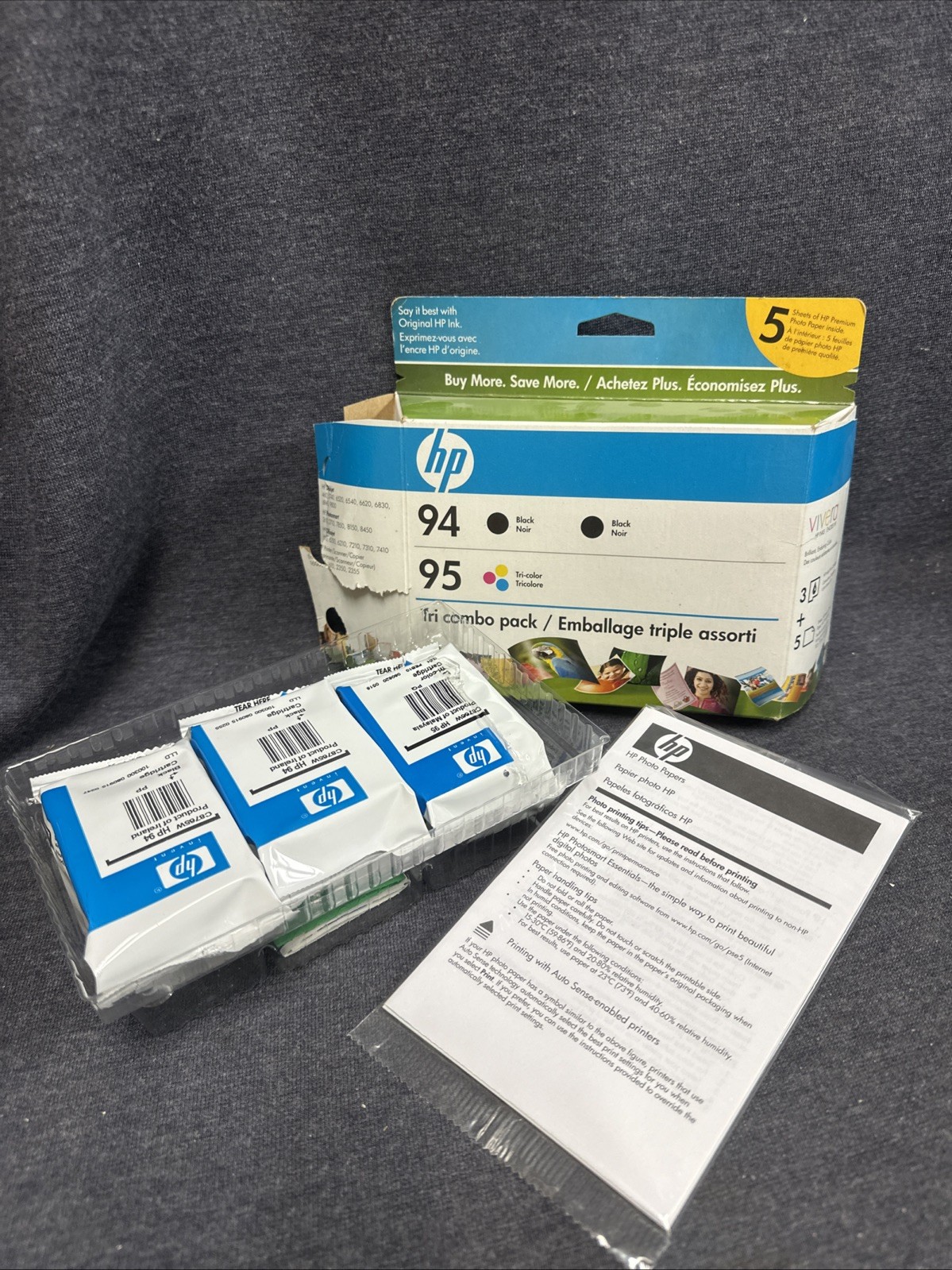 x3 NEW Genuine HP 94 95 SET Black & Color oem Ink Printer Cartridge 3 Pack B2D