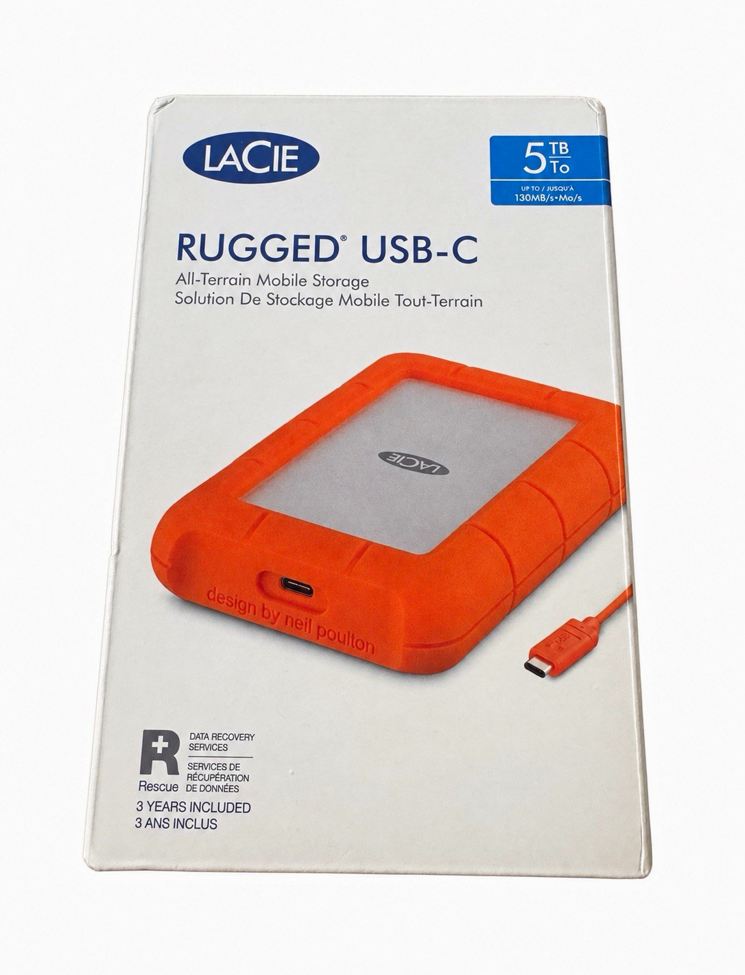 LaCie Rugged USB-C 5TB Portable External Hard Drive HDD PC Mac 130MB/s