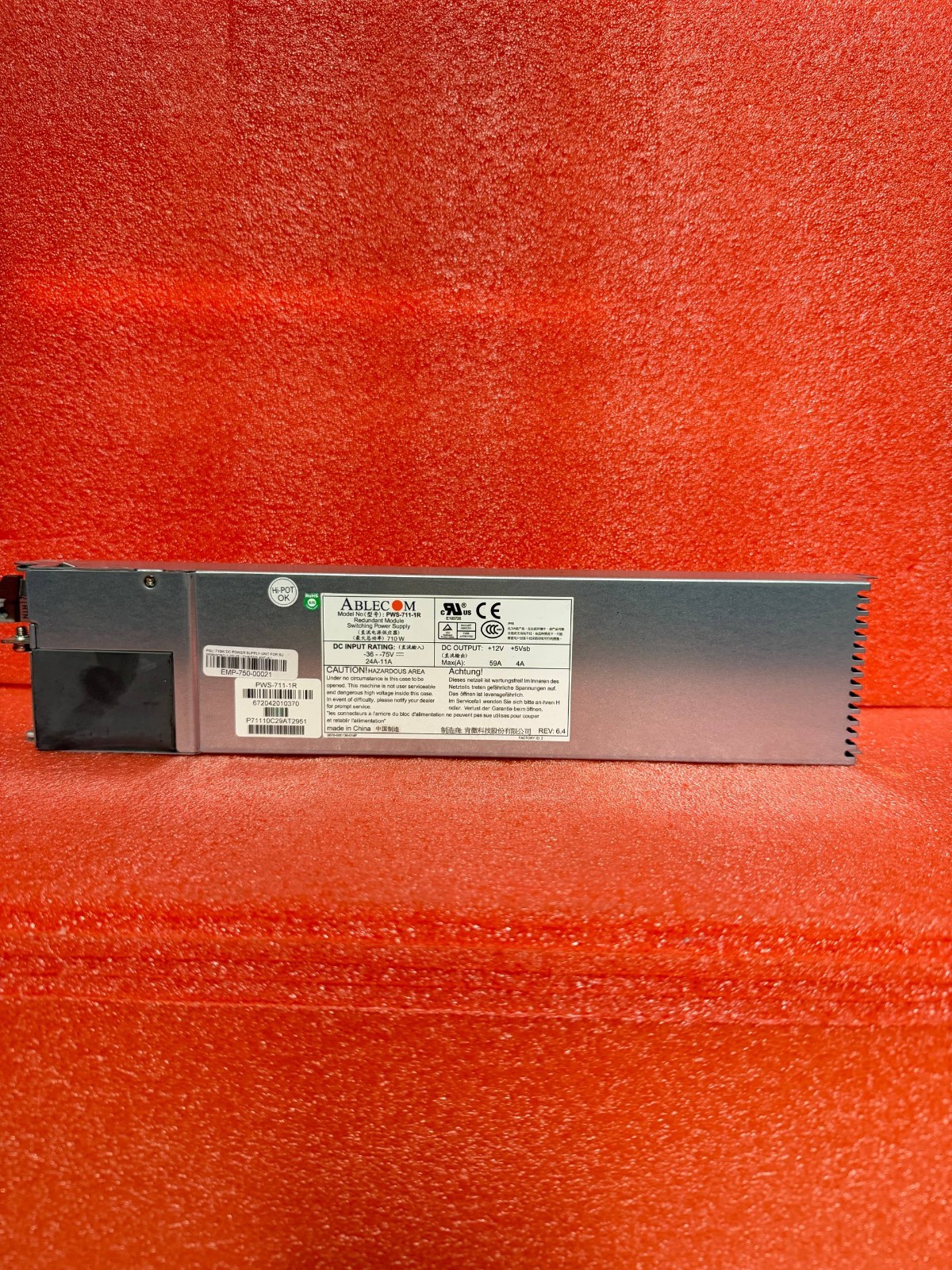 ABLECOM Supermicro 710W 1U -48V DC Input Power Supply (PWS-711-1R)